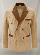 Blazer Beige Hombres Piel de Cordero Real Cuero Gamuza Suave Formal Hech... - $2,459.94 MXN+