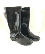 Easy USA Womens Rain Boots Rubber Slip On Black Basic Size 8 - £20.38 GBP
