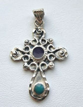 Vintage Mexican Cross Pendant 925 Sterling Silver - £33.09 GBP