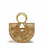 INS Hot Straw Woven Half Round Bag Hollowed Out Bamboo Basket Bag  Hand ... - £46.13 GBP