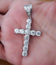 2Ct Real Moissanite Cross Pendant Necklace 14K White Gold Plated Silver Unisex - £84.41 GBP