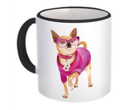 Cute Chihuahua : Gift Mug Fashion Dog Pet Small Animal Glasses Sweater Collar Fl - £12.70 GBP