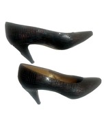 Vintage Brown Faux Crocodile Pumps Embossed Leather Heels Naturalizer Si... - $38.29