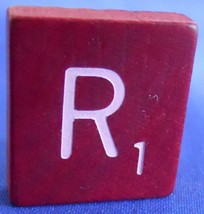 Scrabble Tiles Replacement Letter R Maroon Burgundy Wooden Craft Game Pa... - $1.22