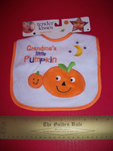 Fashion Holiday Baby Clothes Tender Kisses Grandma Little Pumpkin Halloween Bib - £2.99 GBP