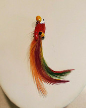 Vintage Costume Parrot Brooch Multicolor w/ Feathers Red Enamel Pin Brooch - £7.87 GBP