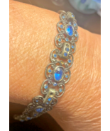 Vintage Antique Art Deco Blue &amp; Clear Paste Rhinestone Pot Metal Bracele... - $64.66