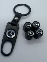 Mercedes Benz Set Of 4 Black Tire Valves, Stem Cap Keychain - $16.91