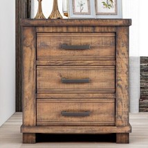 Rustic Three Drawer Solid Wood Framhouse Nightstand - Natural - £196.27 GBP