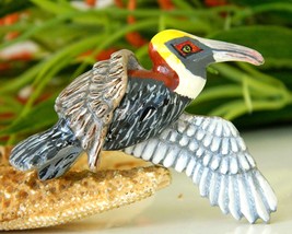 Vintage Flying Pelican Bird Painted Wood Brooch Pin Signed 1989 - £17.60 GBP