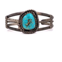 Vintage Southwest Navajo Mountain Turquoise Cabochon Stone Cuff Bracelet size 6 - £87.04 GBP