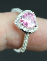sterling silver ring ladies pink sapphire SIZE 5 ESTATE heart valentine ... - £31.41 GBP