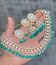 Joharibazar Indian Gold Plated Ramdan Kundan Bollywood Jhumka Choker Jewelry Set - £36.38 GBP