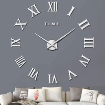 Large 3D Diy Wall Clock, Giant Roman Numerals Clock Frameless Mirror Sti... - $40.99