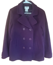 LL Bean Womens 10R PEA Coat Purple Wool Double Breasted Jacket Quilted B... - $59.37