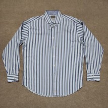 Thomas Dean Button Up Shirt Mens XL White Blue Striped Pima Cotton Flip Cuff - £17.84 GBP