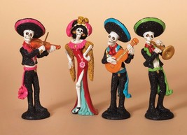 Day Of The Dead Hand Painted &amp; Glittered Resin 4 Piece Orchestra Figure Set - £15.00 GBP