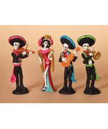 DAY OF THE DEAD HAND PAINTED &amp; GLITTERED RESIN 4 PIECE ORCHESTRA FIGURE SET - £15.07 GBP