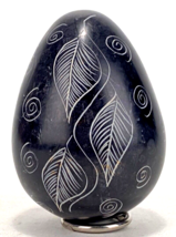 Native Pottery Egg-Black/White-Leaf &amp; Spirals-American-Indian-2 3/4 in Tall - $15.00