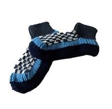 Alpakaandmore Unisex Douple Hand-knitted Winter Slipper Socks Alpaca Wool (5, Bl - £35.66 GBP