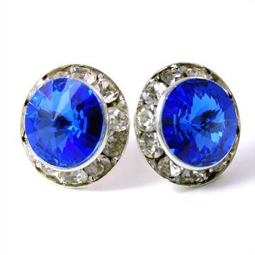 Silver Blue Sapphire Swarovski Crystal Rondelle Bridesmaid Stud  Earrings - $12.99