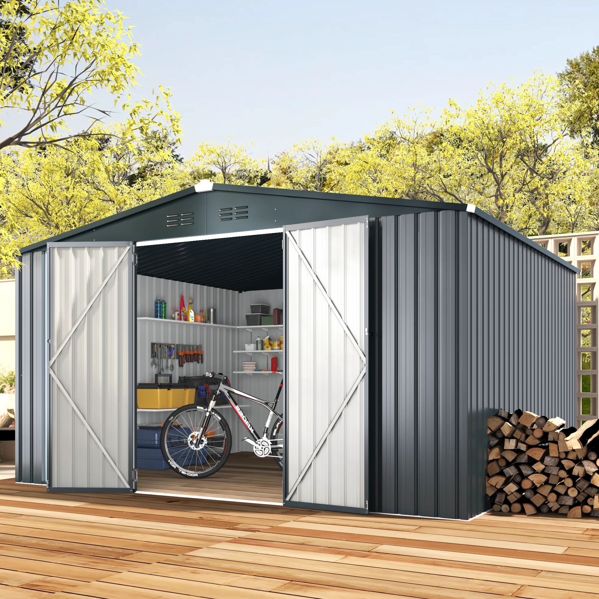 AECOJOY 10&#39; x 12&#39; Outdoor Metal Storage Shed with Lockable Door for Backyard in  - £707.26 GBP