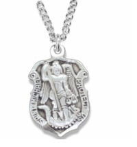 Sterling Silver St. Michael Badge Shielf Patron Of Police Medal Necklace &amp; Chain - £63.92 GBP