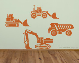 Kids Big Rig Construction Vehicles Set Vinyl Wall Art Decor - £21.20 GBP