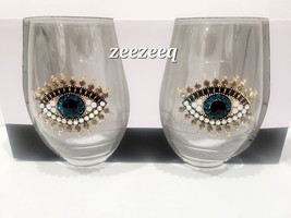 Rachel Zoe Stemless Rhinestones Bejeweled Evil Eye Set Wine Glassware - £26.03 GBP