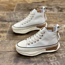 Genuine Leather High-Top Women&#39;s Shoes Ins Trendy Autumn New Fashion Back Zipper - £39.26 GBP