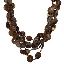 Vintage Boho Beaded Multi Strand Brown Shiny Disc Necklace Costume Jewelry - $19.81
