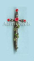 Victorian Rose Cut Diamond Ruby Emerald Cross Wedding Brooch Vintage Halloween - £307.05 GBP