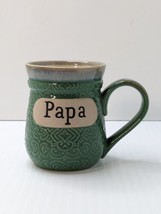 Cracker Barrel Papa Large Stoneware Coffee Mug Cup Green Tan Grandfather - $22.77