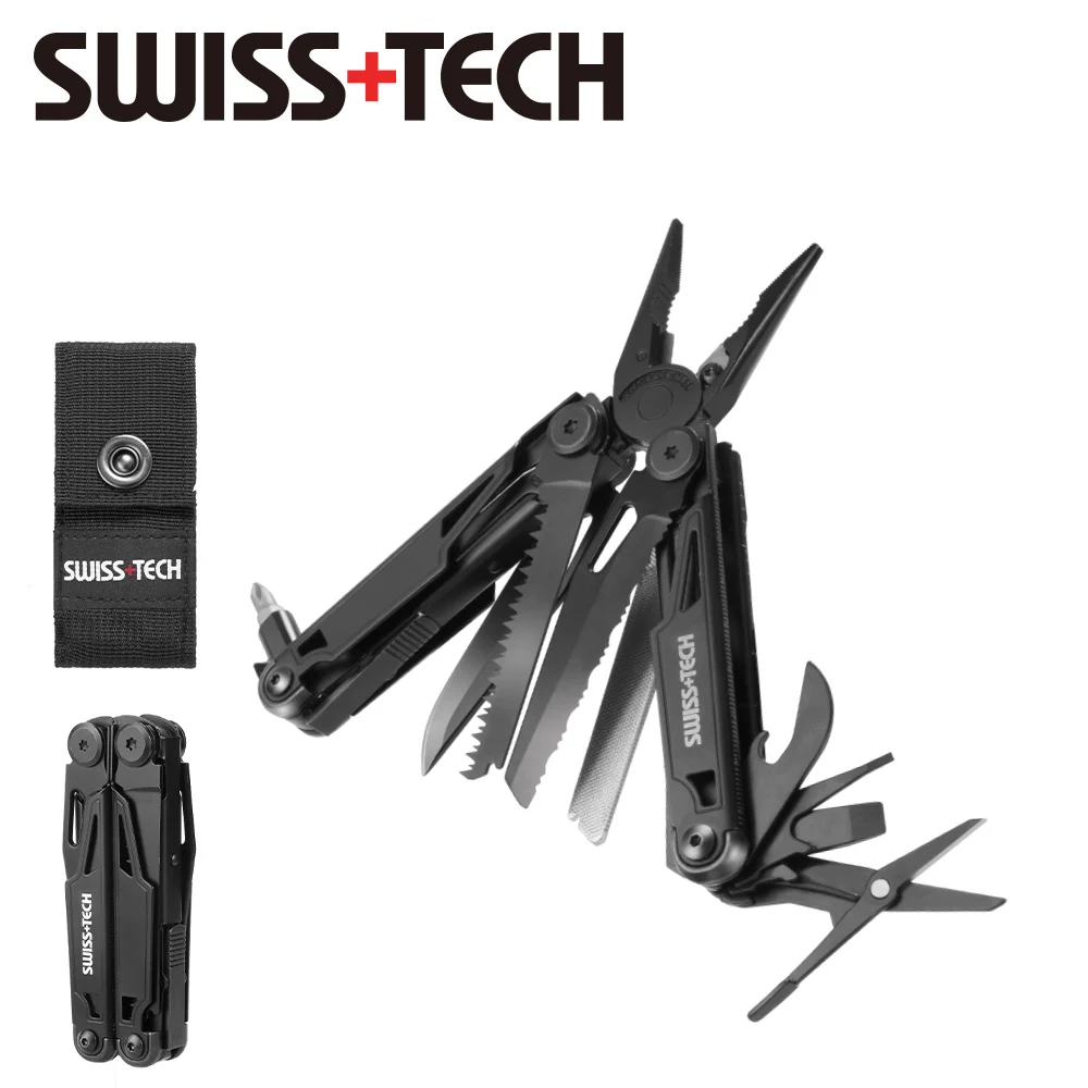 SWISS TECH-16 in 1 Camping Multitool, Multi Folding Plier, Wire Stripper, - £21.91 GBP+