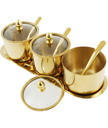 Stainless Steel Sugar Bowl Set with Glass Lid and Spoon 3 Grid Condiment... - €30,73 EUR