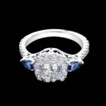 1.5 ct Engagement Wedding RingWhite Gold Plated Simulated Diamond &amp; Sapphire - £140.11 GBP
