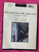 Donna Karan Thigh High Lace Top Stockings Sz S M Black Sheer Satin C07 - £10.26 GBP