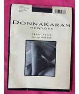 Donna Karan Thigh High Lace Top Stockings Sz S M Black Sheer Satin C07 - £9.62 GBP