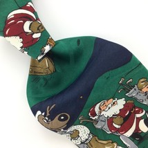 Vintage Jingle Bells Green Santa Reindeer Christmas Mens Necktie Ties #XO-348 - £12.69 GBP