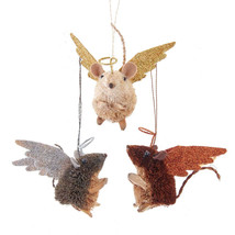 Kurt Adler Set Of 3 Buri Bristle Angel Mouse Woodland Christmas Ornaments S0747 - £26.41 GBP