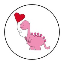 30 Valentine&#39;s Day Dinosaur Envelope Seals Labels Stickers 1.5&quot; Round Heart pink - £5.89 GBP