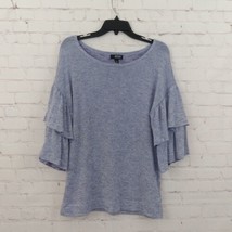 ana A New Approached Top Women Large Purple Metallic Ruffle Sleeve Knit Pullover - $17.99