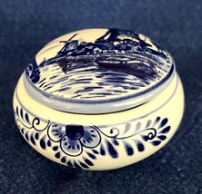 Vintage Round Delftware Trinket Box Hand Painted Design by Elevsa Holland - $295.92 MXN