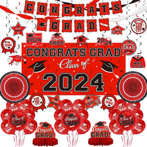 Red Themed 2024 Graduation Decorations Set - Congrats Grad Banner, Class of 2024 - £36.66 GBP