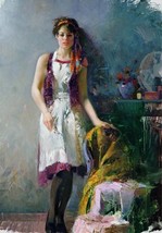 Pino S/N Embell Stretched Canvas &quot;Mixed Emotions&quot; In her frilly apron 40x28 coa - £2,689.33 GBP