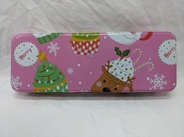 Pink Christmas Santa Reindeer Holiday Tin 9&quot; X 3&quot; X 2&quot; - $207.30 MXN