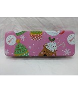 Pink Christmas Santa Reindeer Holiday Tin 9&quot; X 3&quot; X 2&quot; - $10.89