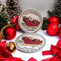 Set 2 American Vintage Serving Trays Merry Christmas Santa 13in Tin Trays - $18.69