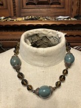 Vintage Chain Necklace 18” New Green Ceramic Chocolate Crystal Well Made Nice - £13.95 GBP