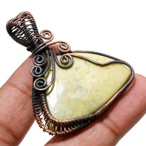 Green Jade Gemstone Handmade Copper Wire Wrap Pendant Jewelry 1.90&quot; SA 619 - £3.98 GBP